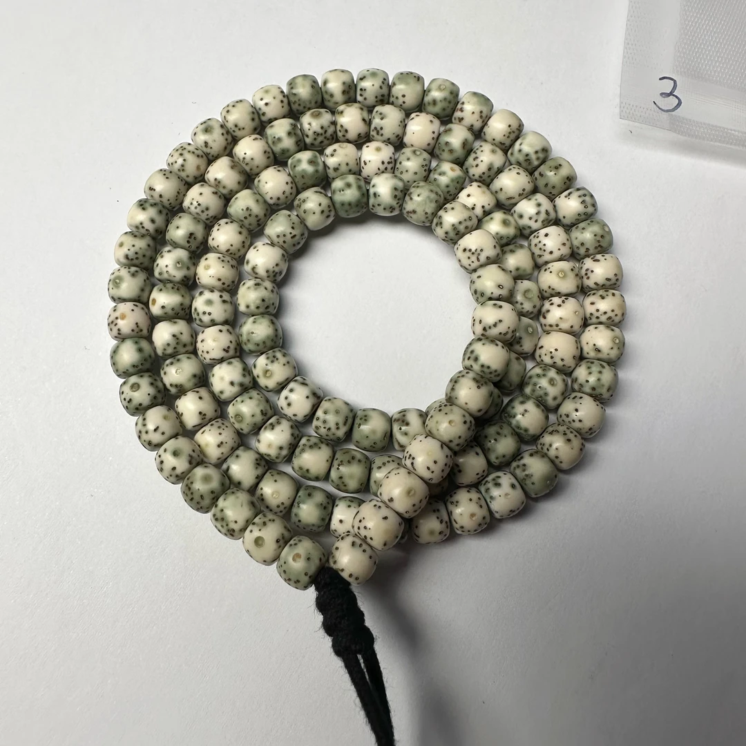 星月菩提原生态原脂白108手串鼓珠