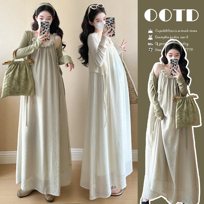 孕妇装2025夏季防晒宽松吊带连衣裙长款气质显瘦时尚法式夏装