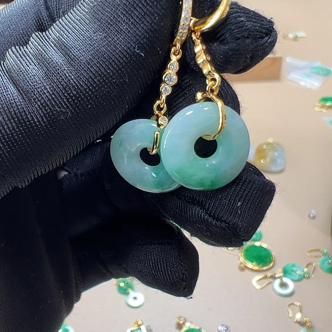 翡翠银S925镶嵌耳饰耳环