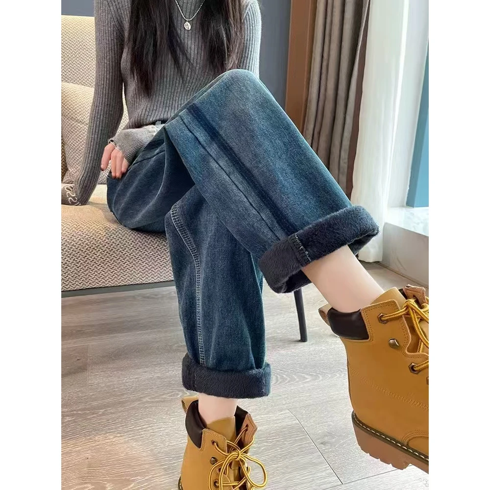 花花/3767-加绒休闲软牛仔文艺显瘦百搭牛仔裤