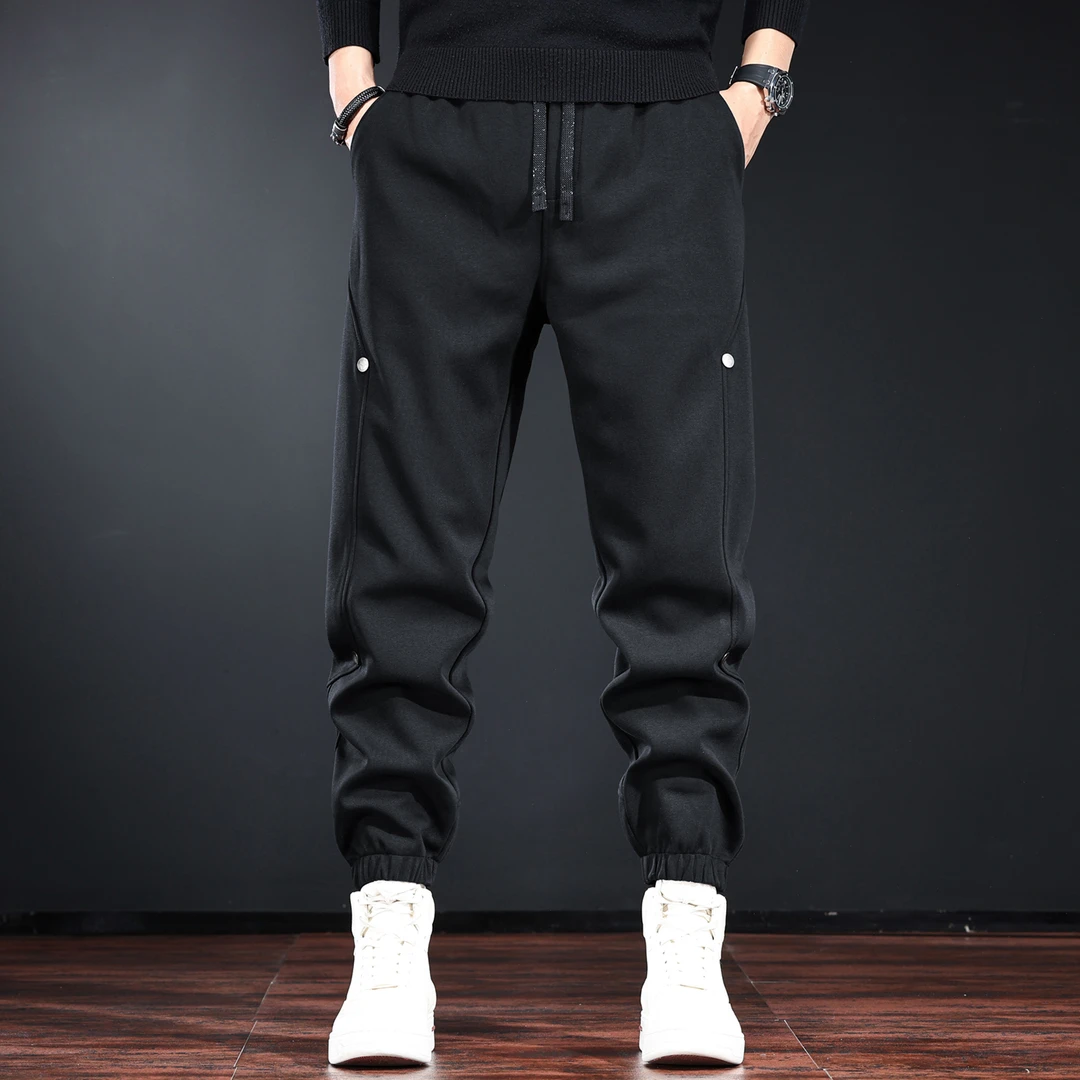 美式轻奢痞帅男装休闲裤秋冬款潮流宽松束脚运动裤子拼接百搭卫裤