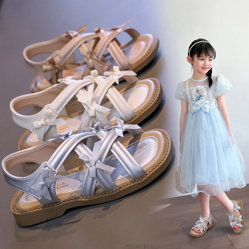 【六一】女童凉鞋2025夏季儿童女孩百搭舒适编织蝴蝶结软底沙滩凉鞋
