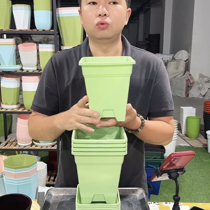 正品方盆口16高18果绿色5个带托