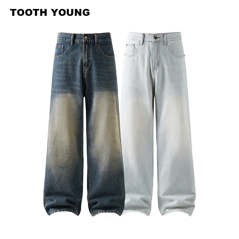 TOOTH YOUNG 【魅力牛仔】水洗做旧夏季男士宽松复古高街直筒牛仔裤