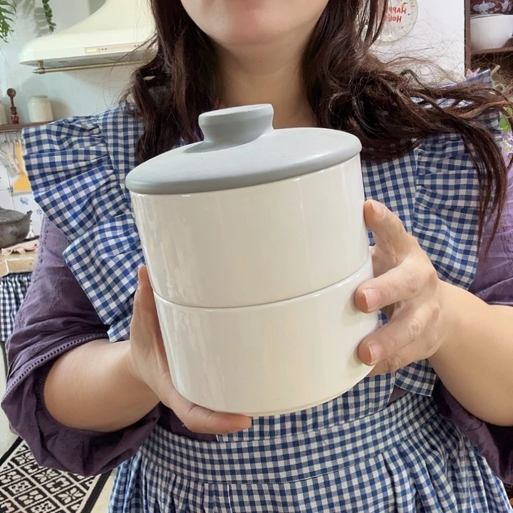 外贸三个白牛碗配一个盖子微瑕