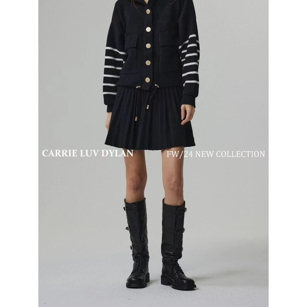 CLD品牌百搭松紧腰百褶半裙QB24050