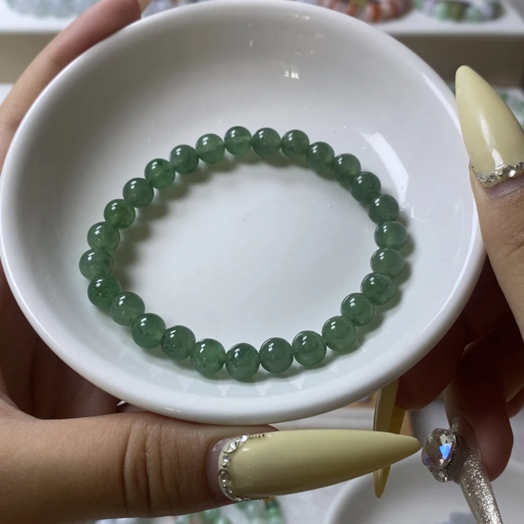 翡翠未镶嵌手链冰油青卡7