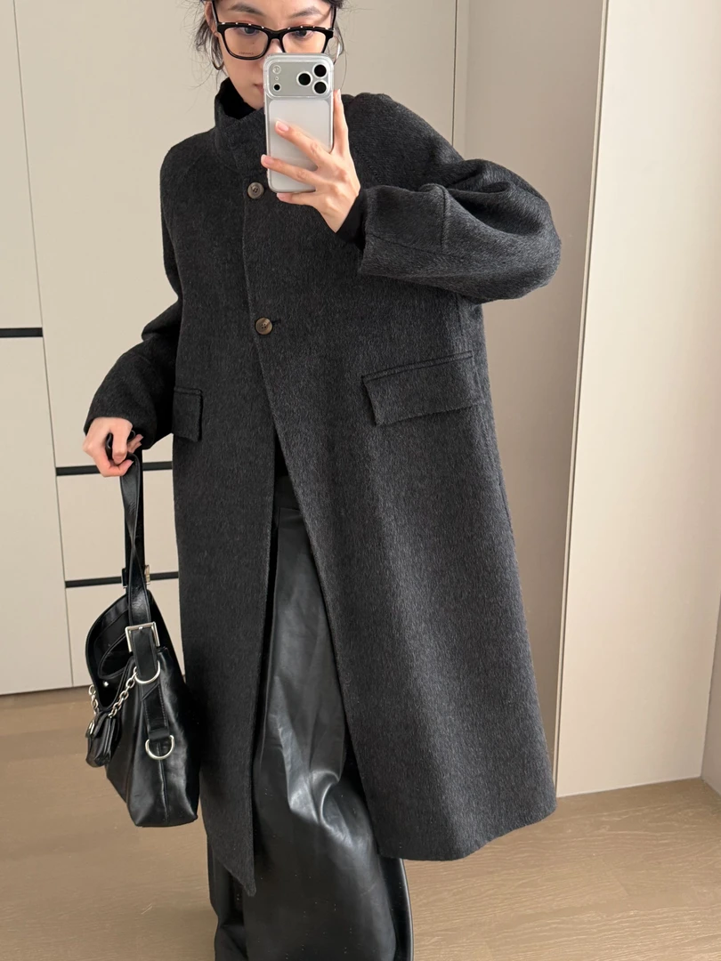 【编码045-077】冬季新款宽松休闲气质羊毛大衣双面呢【钟瘦瘦专享】