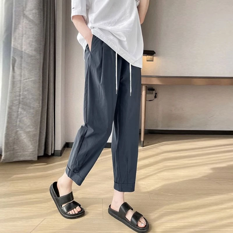 孕妇新款冰丝速干运动裤休闲裤九分裤透气孕早期抽绳哈伦裤萝卜裤