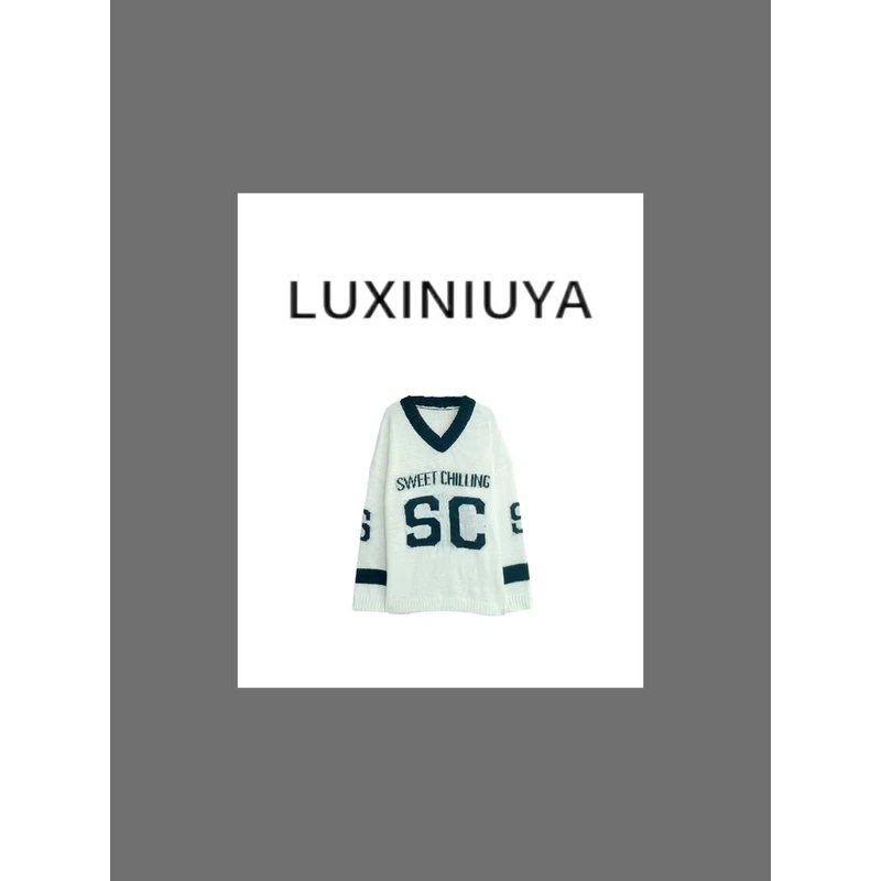【LUXINIUYA】SCV领字母 羊 毛上衣 潮流时尚 秋季上新  #CX1608