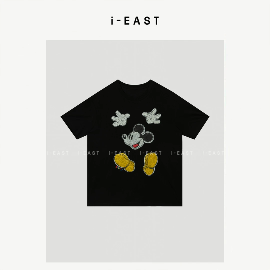 i-EAST QQ 米奇蕾丝~时尚百搭卡通米奇大T-5X SY8871