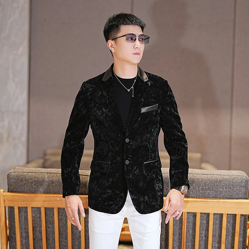 【ITIX品牌】秋季新款轻奢时尚西服男士复古薄款潮流植绒个性外套