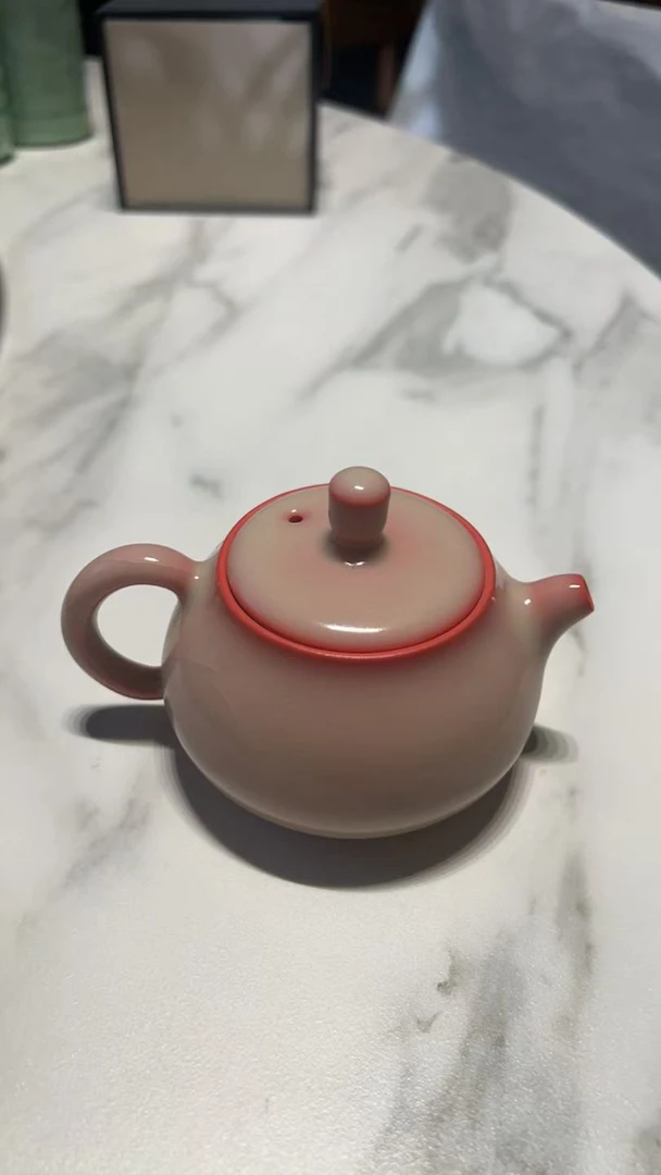 红胎汝窑可开片猪油冻粉色女士泡茶西施壶功夫茶具