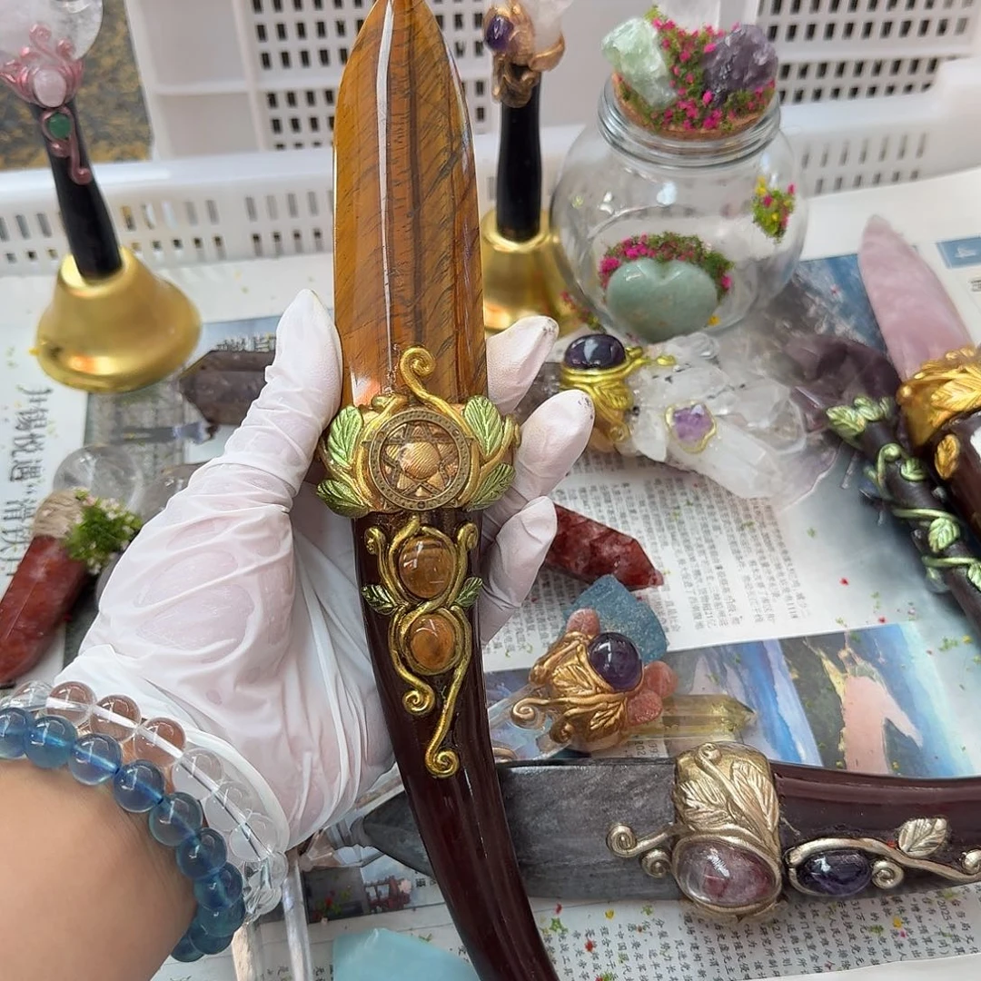 水晶手链22K金镶嵌古****神虎眼石