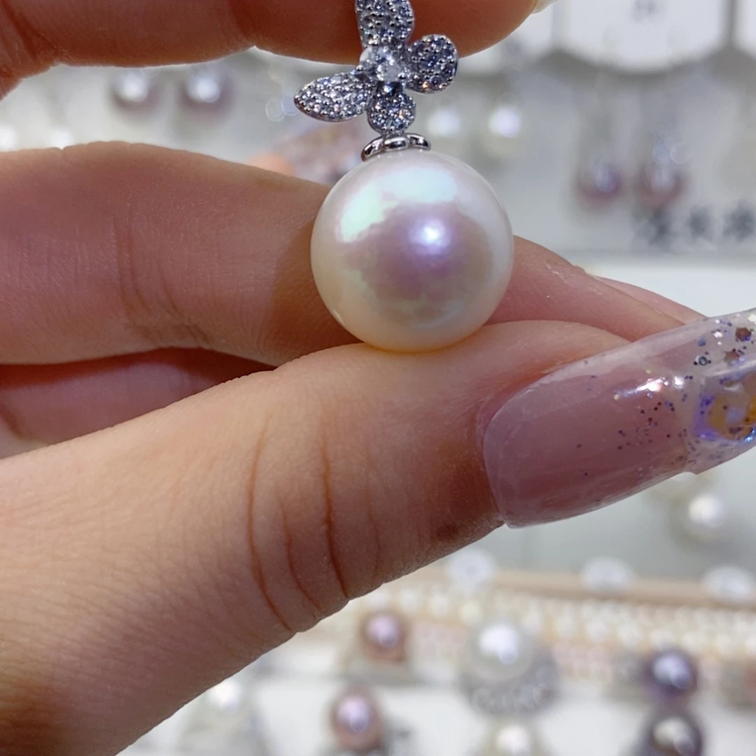 淡水珍珠银S925镶嵌颈饰浮****^