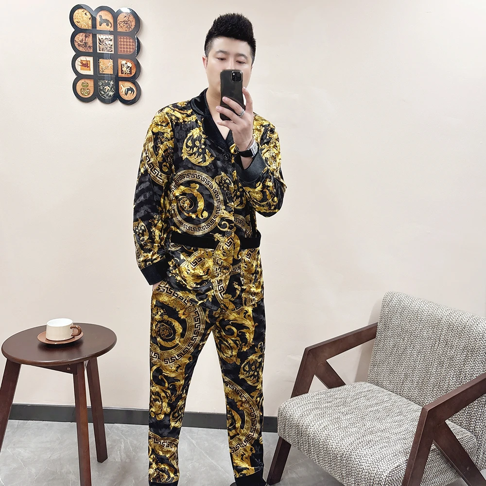 大码男士金丝绒睡衣套装家居服2025春秋高品质可外穿家居服两件套