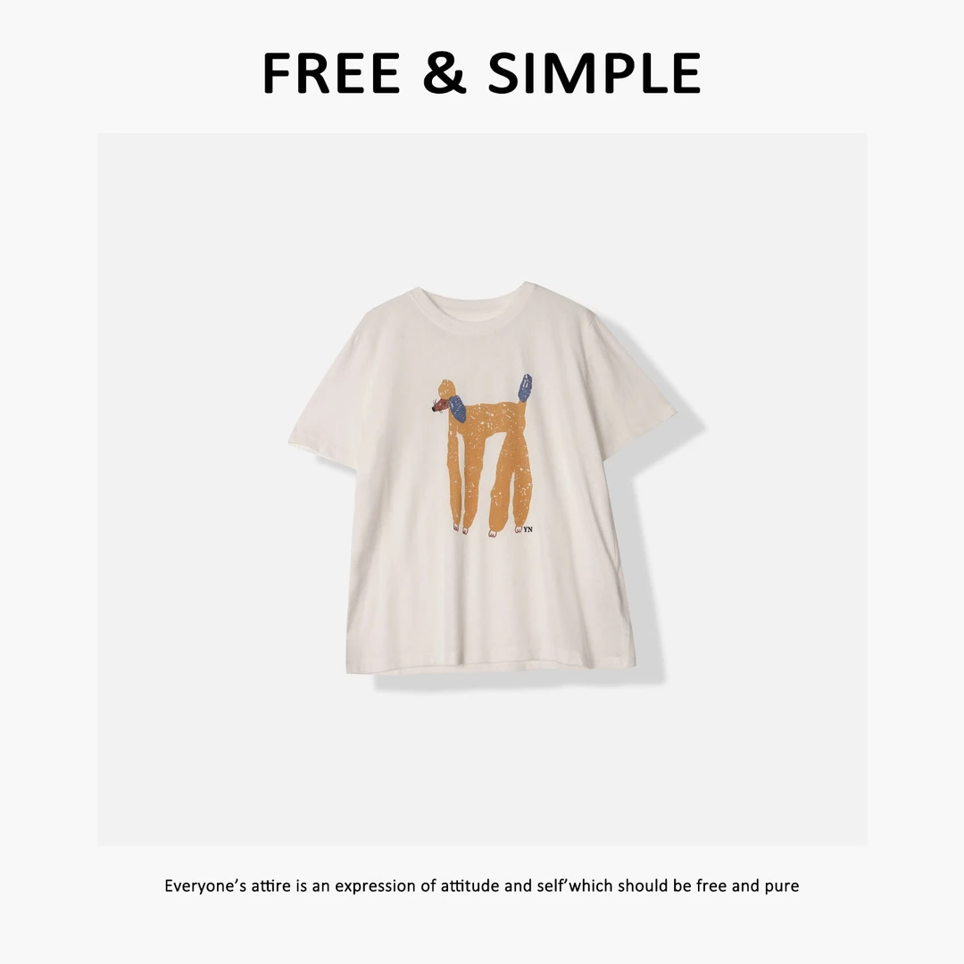 Free&Simple-'长腿小狗‘韩系时尚极简风动物抽象画短袖T恤-73361
