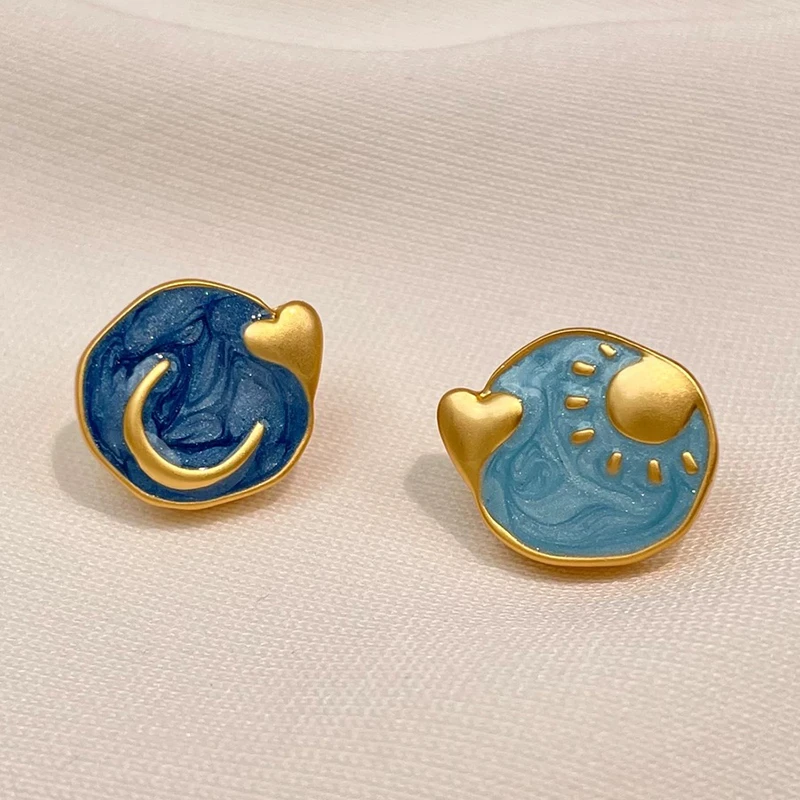 铜合金耳饰 复古珐琅滴釉气质高级感油画耳钉女精致轻奢耳饰