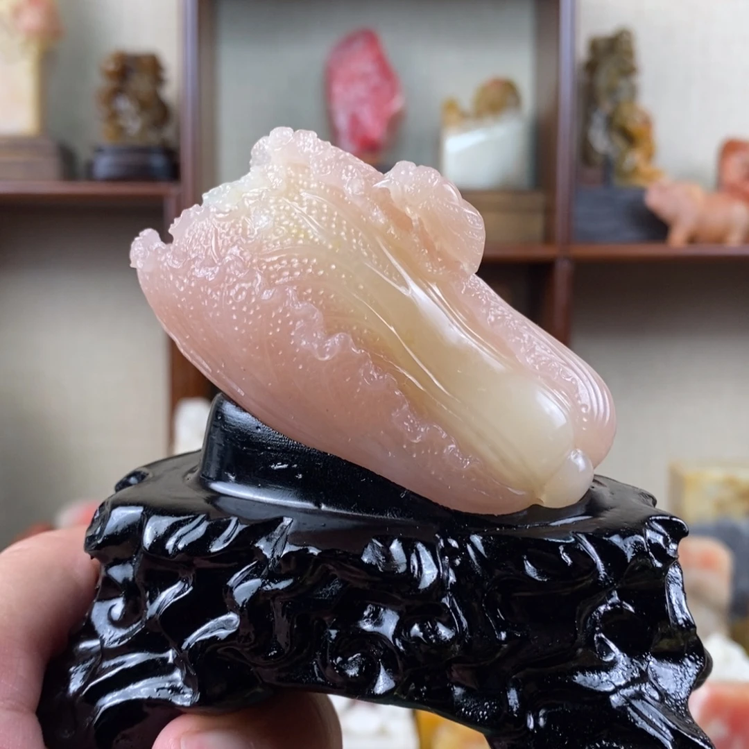 巴林石印石巴林粉冻手工雕白菜摆件