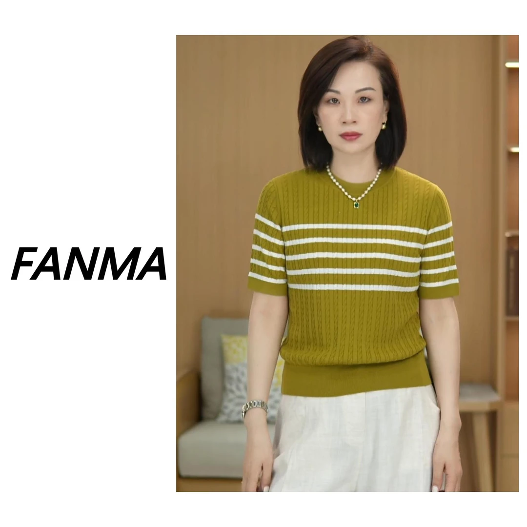 #麻花中袖# 横条纹设计款针织中袖 时尚休闲针织衫 F200-1N2085