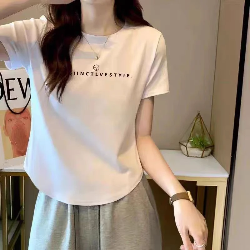 【清货】正肩短袖t恤女圆弧下摆减龄设计感显瘦百搭上衣6045