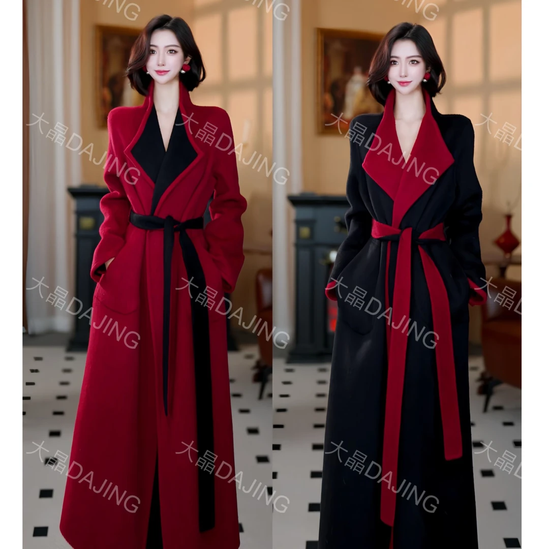 【大晶定制】“赤墨双生”秋冬羊毛手工黑红双色双面可穿翻领大衣
