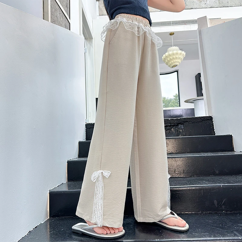 女童夏装阔腿裤2025新款儿童洋气蕾丝花边裤子女孩夏季大童直筒裤