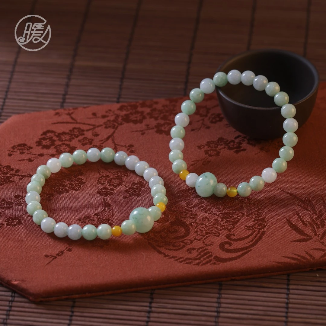 单圈翡翠手串7mm搭配算盘珠路路通蜜蜡隔珠手链A6196多样性发一