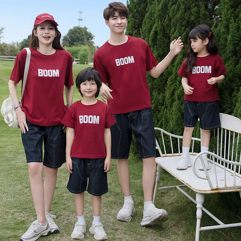 安克拉红时尚百搭一家三口四口亲子装短袖宽松运动韩版半袖T恤