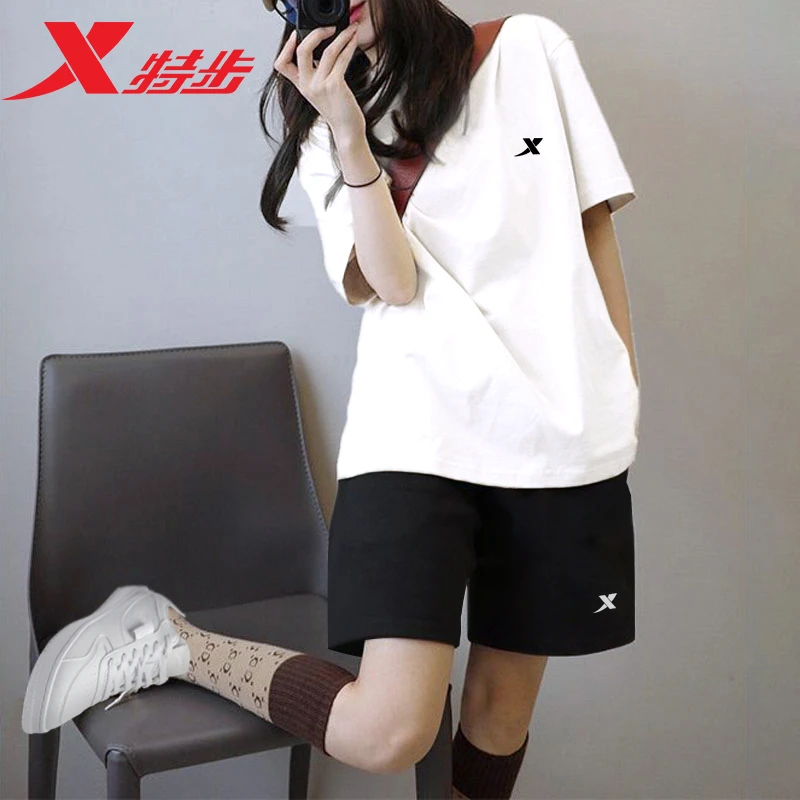 特步运动套装女2025夏季正品短袖短裤正品跑步健身两件套清凉薄款