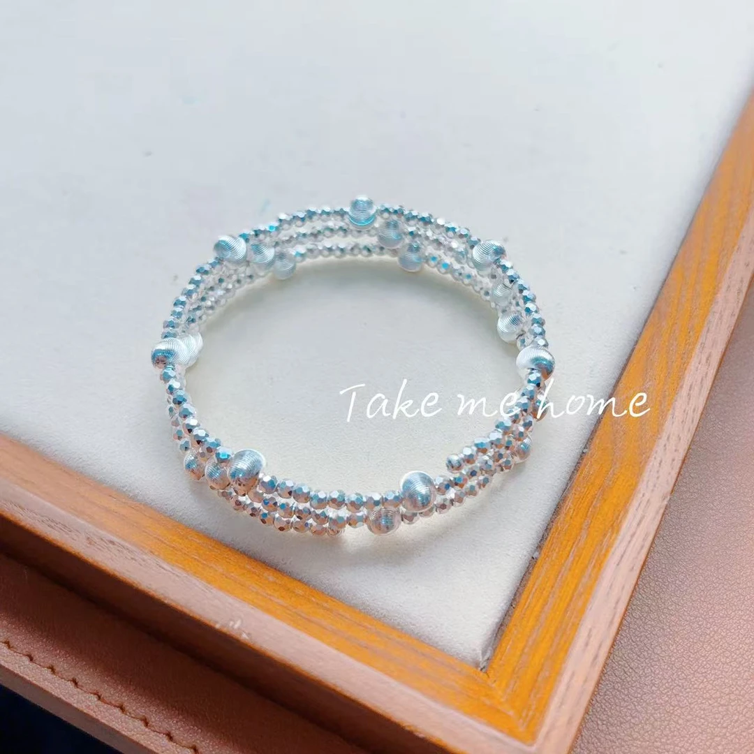 925银手镯 S925拉丝圆珠三层手镯