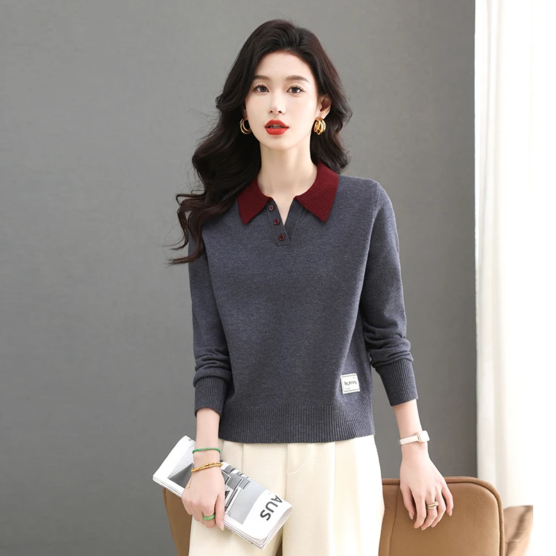 娃娃领打底毛衣女士秋装2025新款女装时尚气质内搭宽松翻领针织衫