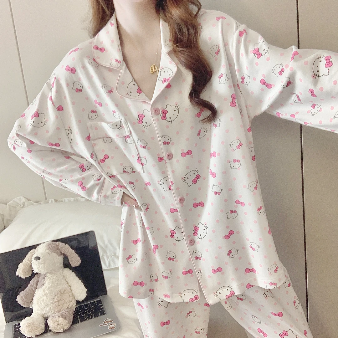 HelloKitty睡衣女春秋季纯棉长袖可爱2025新款超火夏天全棉家居服