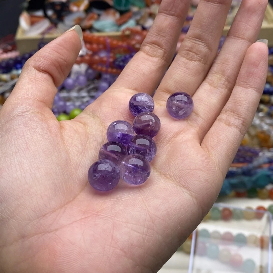 玛瑙/玉髓未镶嵌珠宝半成品两个装纯天然11mm深色薰衣紫水晶圆珠