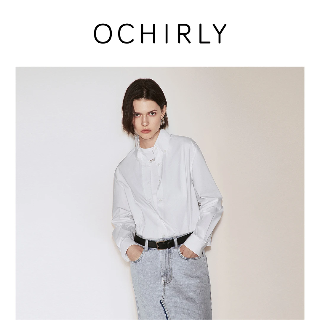 欧时力棉质宽松长袖衬衫女中长时尚静奢风秋季新品