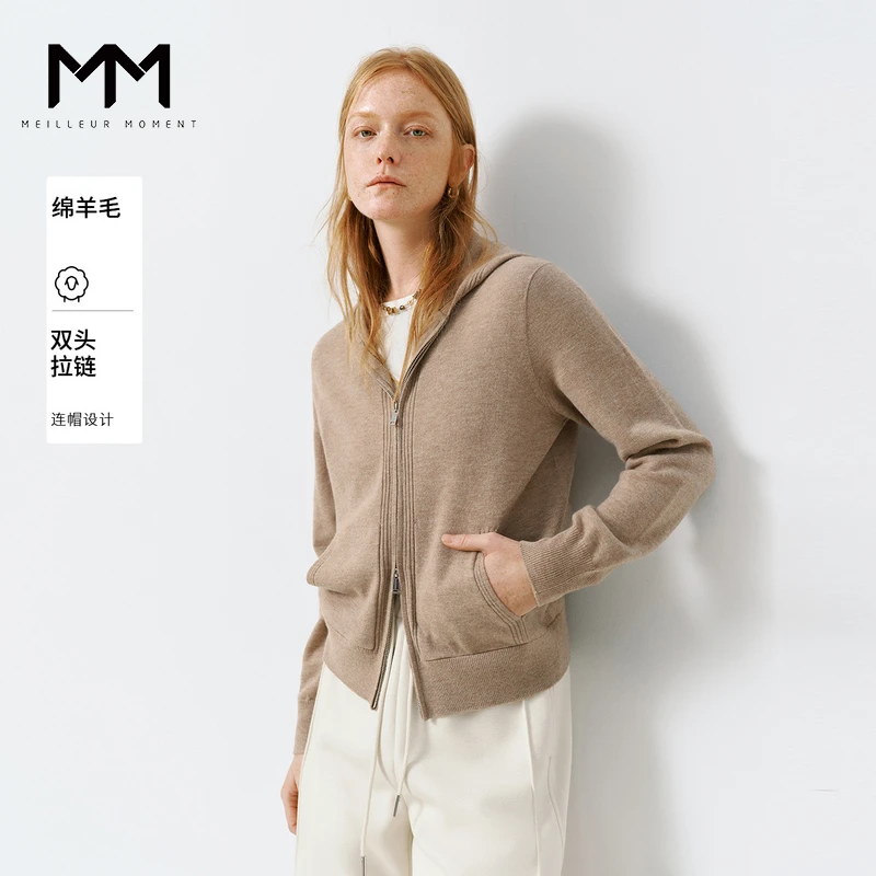 MM麦檬经典开衫连帽软糯毛针织衫毛衣拉链25春新款5G1930681