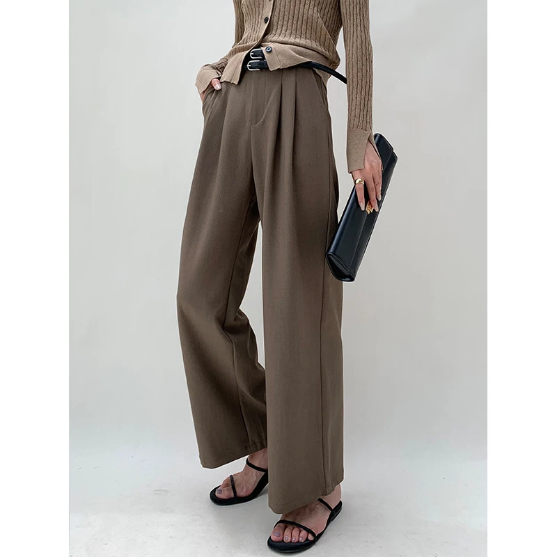 秋冬西装直筒显瘦休闲裤长裤垂感宽松极简风高腰透气百搭阔腿裤