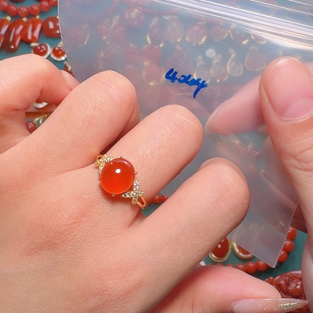 南红玛瑙银S925镶嵌戒指