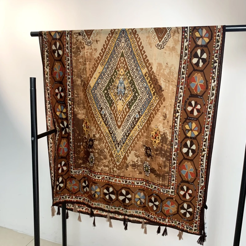 K（绿扣）1-959【焦糖古纹】 优质棉麻180*80左右轻奢百搭长巾