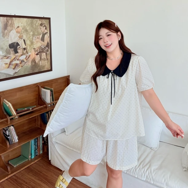 好梦｜大码胖mm甜美娃娃领套装睡衣少女夏季2025新款波点家居服
