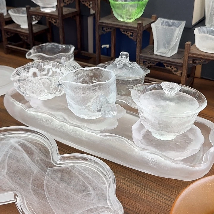 ༺***༻荷叶茶盘 古法琉璃