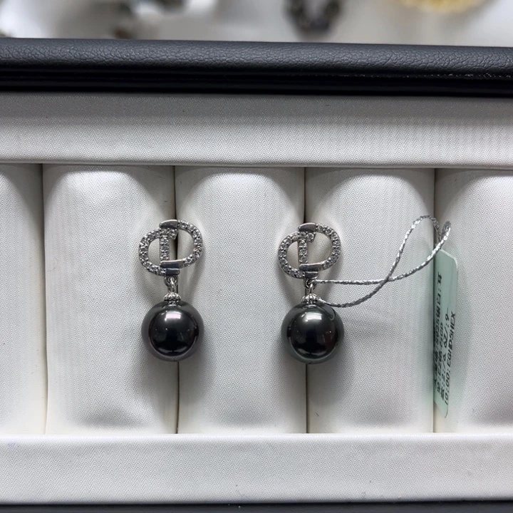 海水珍珠漏大溪地CD耳坠9-10mm银S925镶嵌