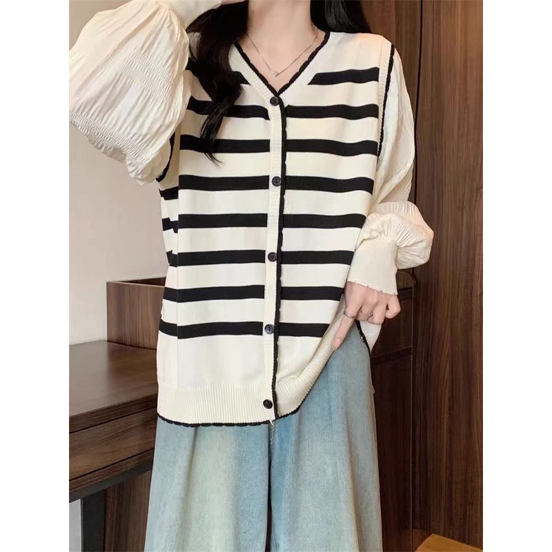 A109假两件款假两件早秋女装毛针织衫宽松长袖针织衫水洗衬衫百搭