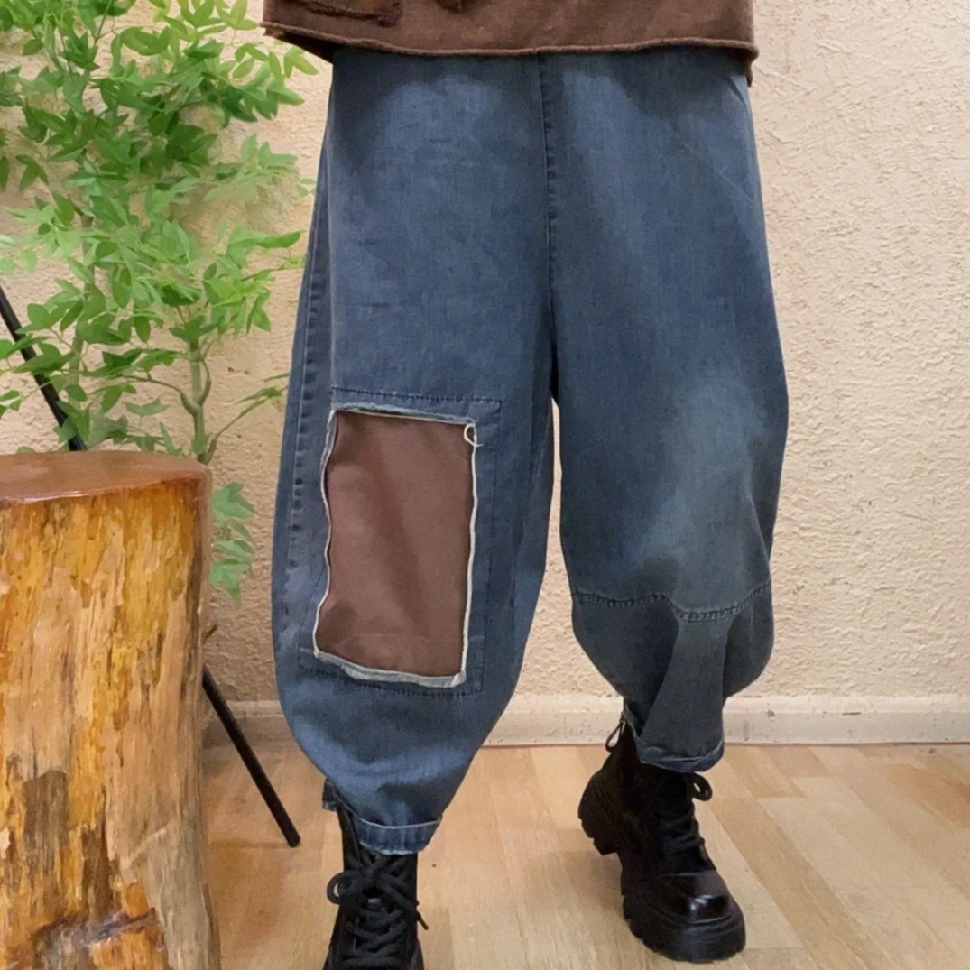 906膝盖大贴布休闲牛仔垮裤