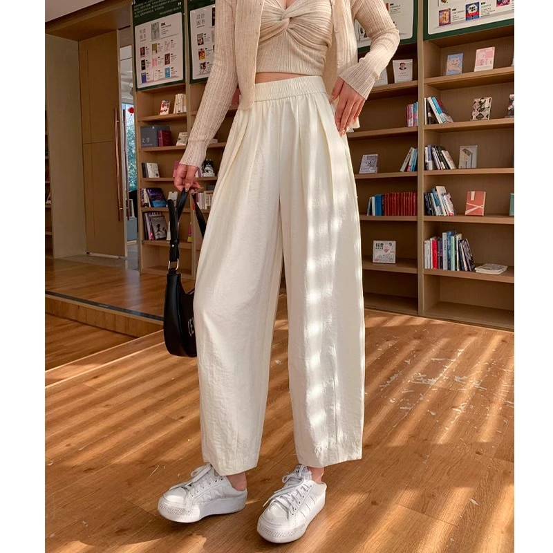 大码萝卜裤女2025新款米白色阔腿裤休闲慵懒松弛感夏季云朵奶奶裤