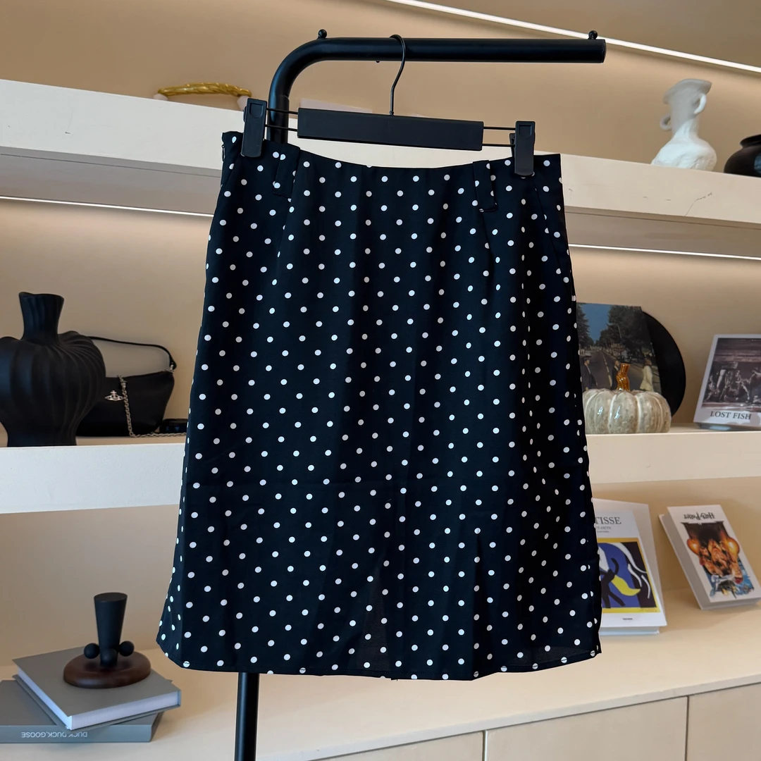 JAS 今屿 法式复古波点优雅知性风A字显瘦半身裙qc JY252-DB-L144