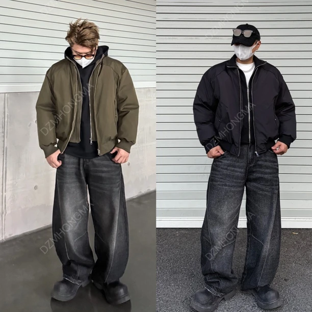 DAZHONGMA【假两件棉服】双拉链翻领厚款棉衣冬季拼接宽松加厚棉服