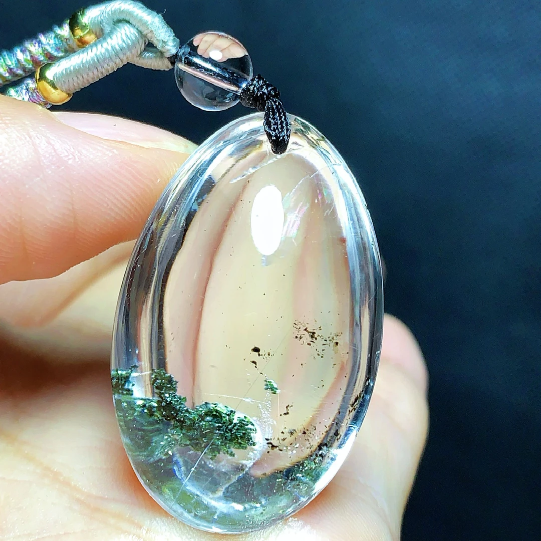 东海水晶天然绿幽灵水晶吊坠毛衣链平安通透绿幽灵纯天然100%真品