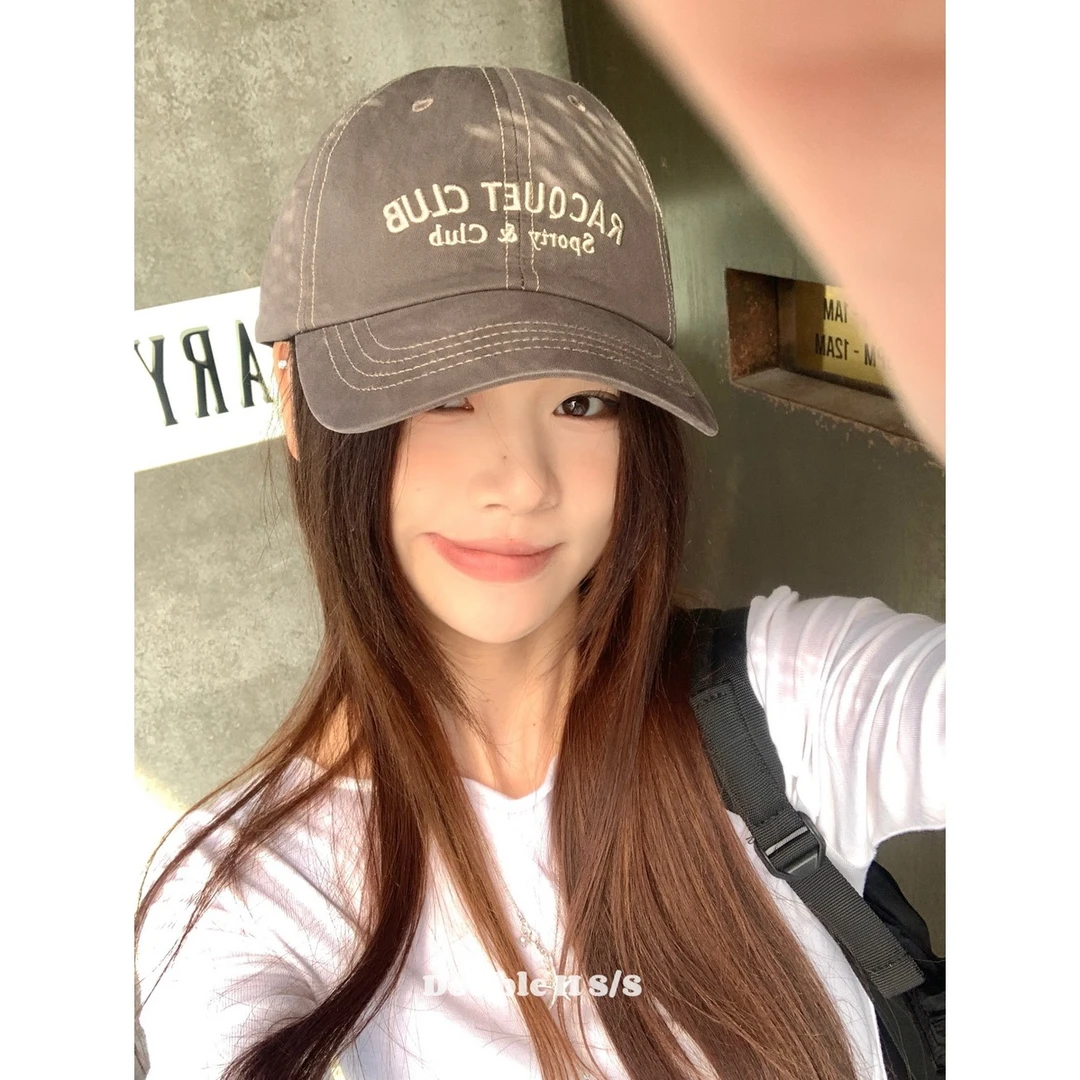 double i i 美式甜酷风明线刺绣字母鸭舌帽女春夏遮阳潮流棒球帽