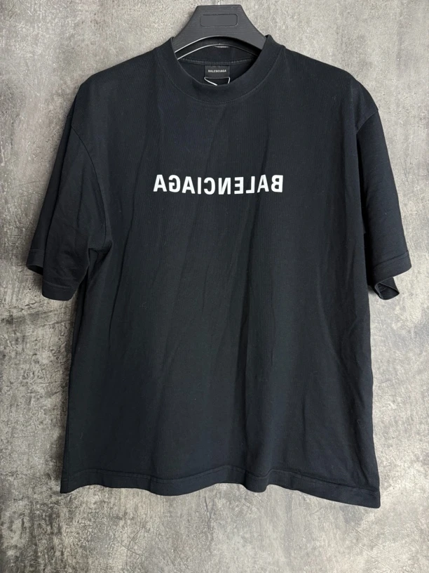 全新未使用/Balenciaga 巴黎世家黑色反转倒置印花字母logo短袖